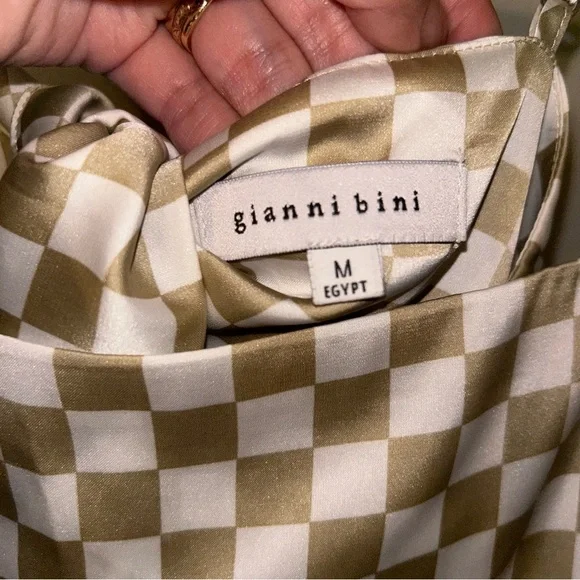 Silk Cathy Square Neck Checker Print Sleeveless Tie Detail Scarf Top - Picture 3 of 3